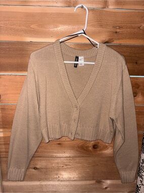 H&M Cropped V-Neck Button-Front Cardigan - Tan